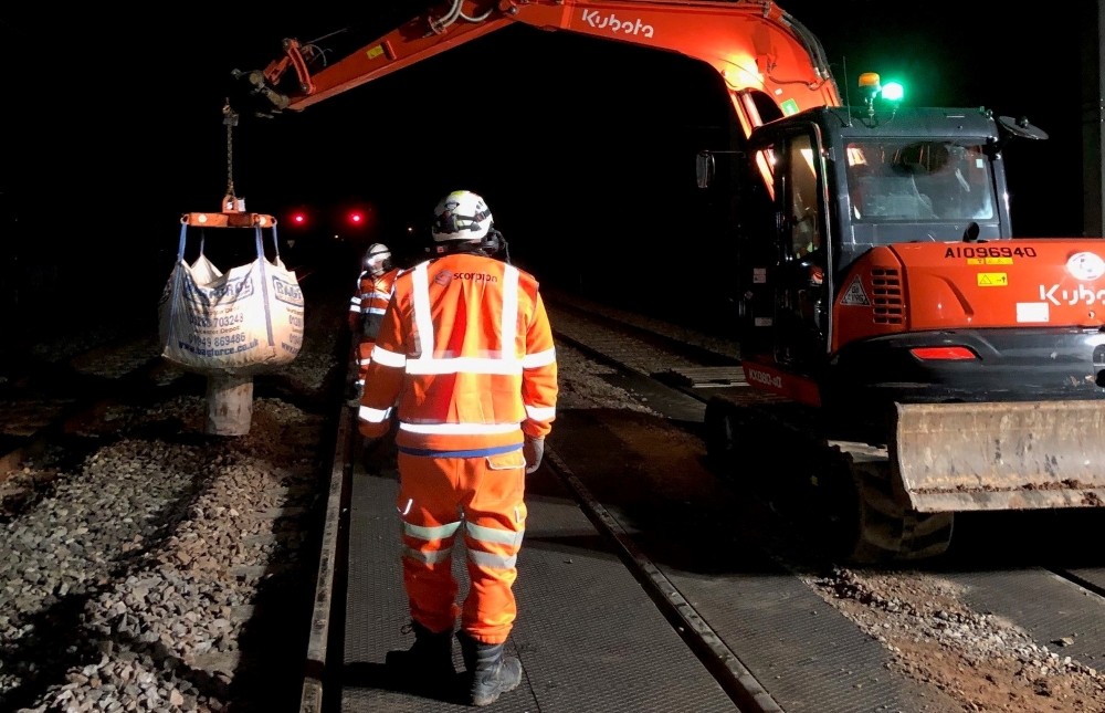 Two workers from Invoice Finance client Scorpion ES, carrying out track maintenance